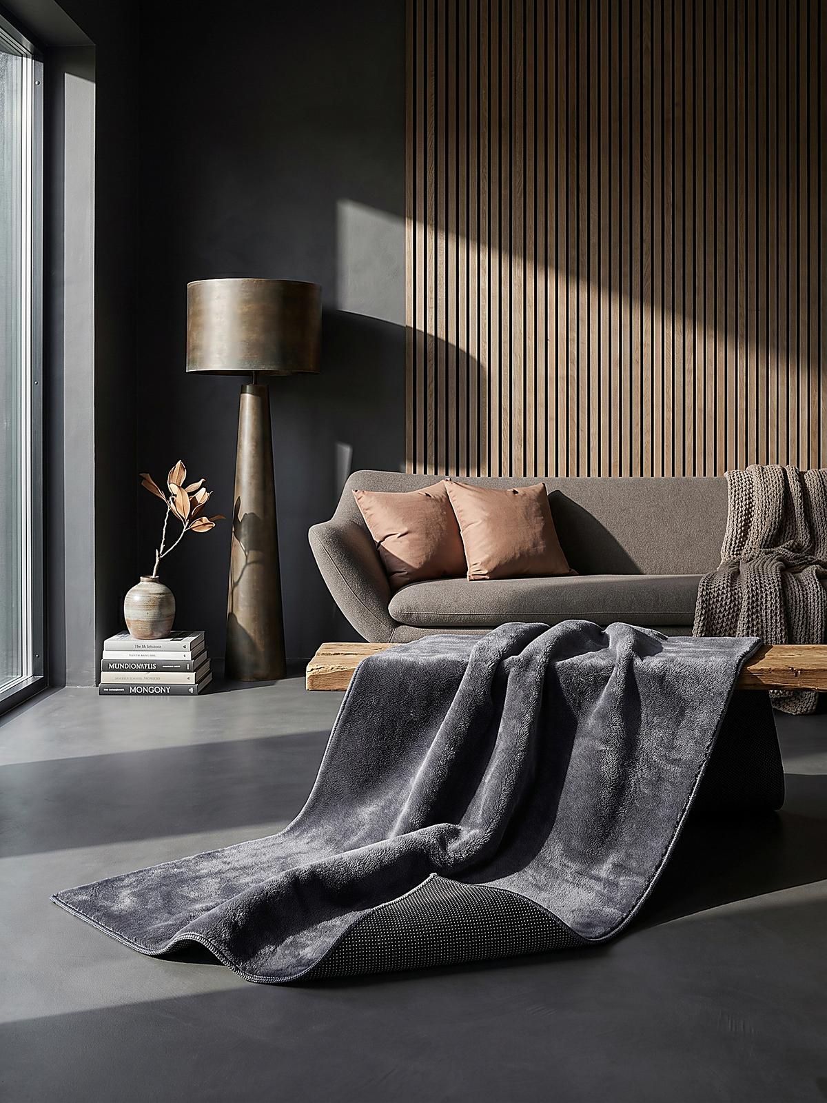 KURZFLORTEPPICH Antirutsch Uni DOUBS Polyester Anthrazit 140 x 200 cm - Anthrazit, Textil (140/200cm) - KADIMA DESIGN