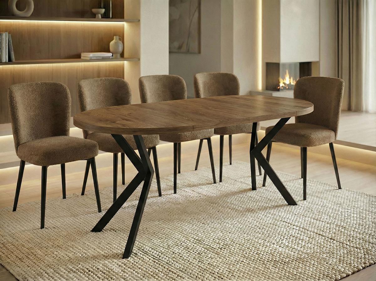 ESSTISCH Valeo runder ausziehbarer, Lefkas Eiche 100-180/100/76 cm - Alteiche/Schwarz, Holzwerkstoff/Metall (180/100/76cm) - WFL GROUP