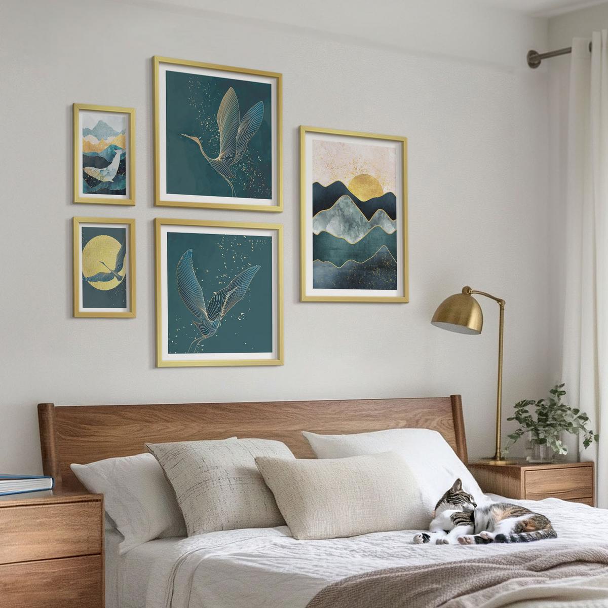 BILDER SET 5er Set - 50x50 cm & 20x30 cm & 40x60 cm Goldrahmen - Familie, Liebe, Wärme, Zuhause - Goldfarben, Kunststoff (40/60cm) - TULUP
