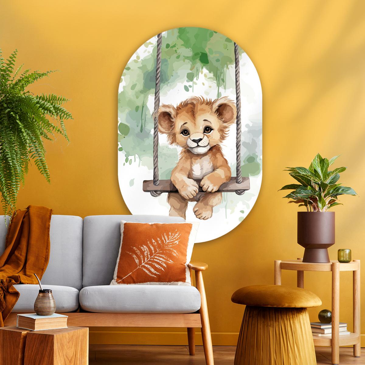 WANDBILD Löwe - Tier - Kinder - Dschungel Deko Groß 80x120 cm - Hellbraun, Kunststoff (80/120cm) - MuchoWow