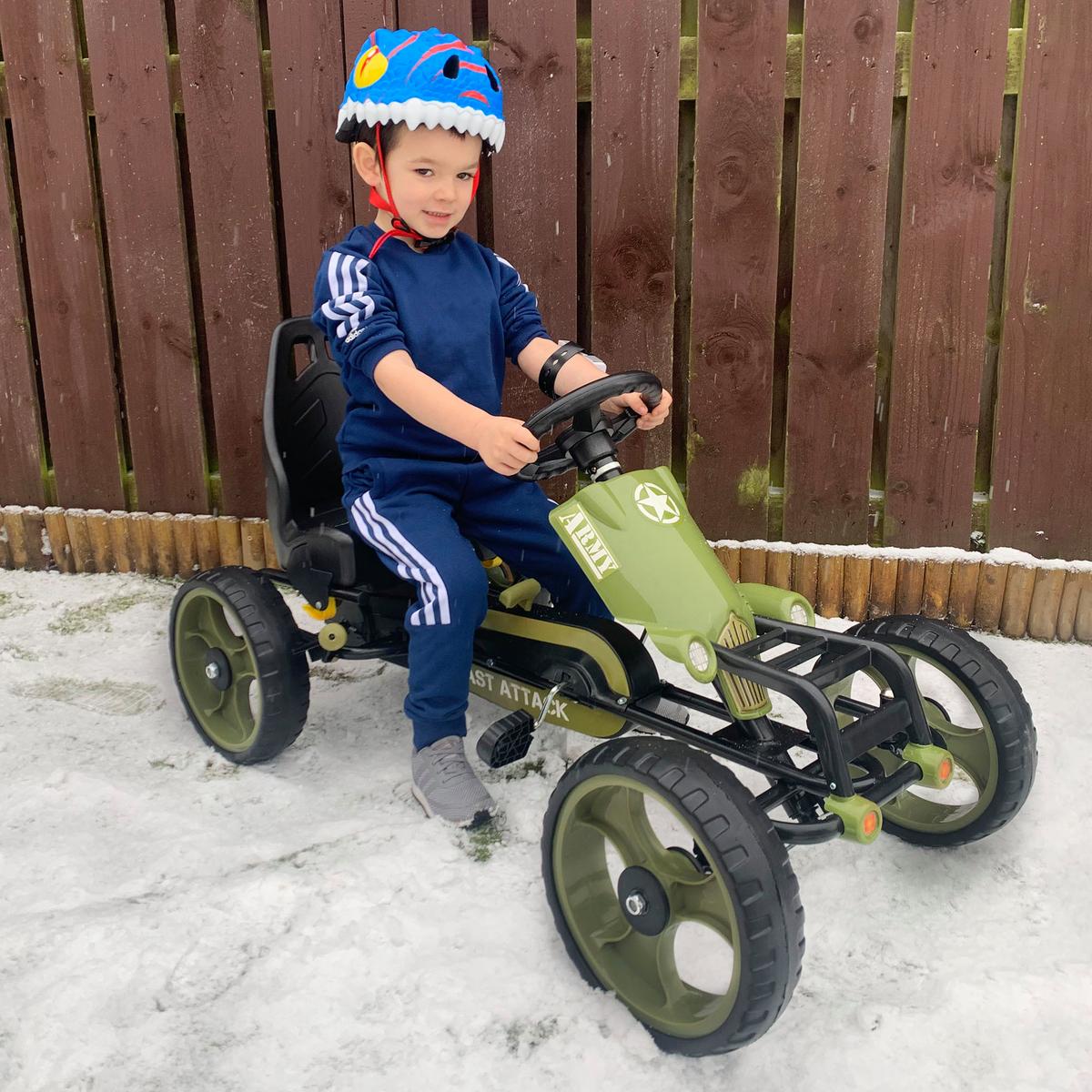 GO Kart Kettcar mit Handbremse Kinder Tretauto Tretfahrzeug ab 3 Jahre Grün - Grün, Metall (105/54/61cm) - HOMCOM