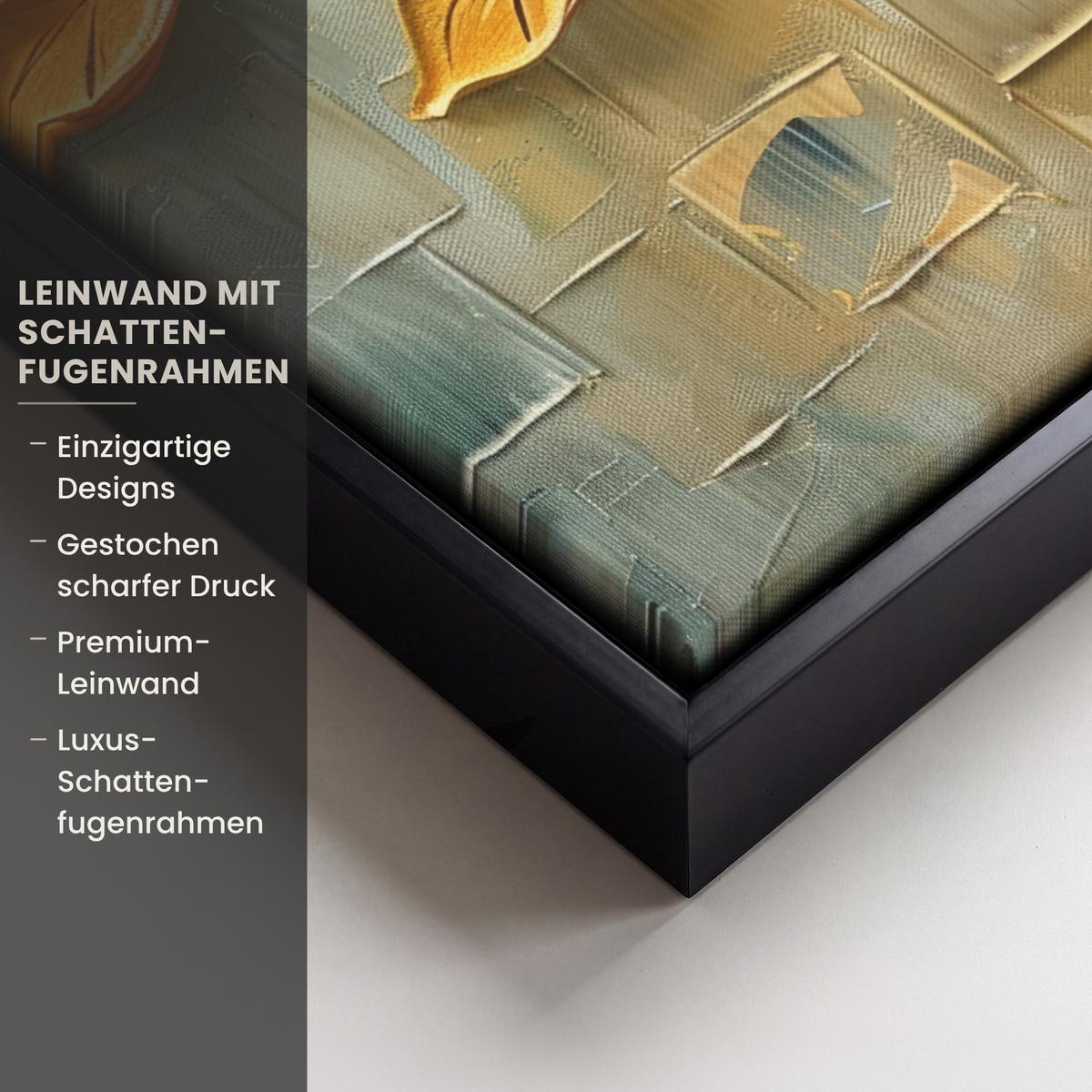 LEINWAND Bilder mit Rahmen - Baum - Abstrakt - Natur - Kunst - 30x40 - Goldfarben, Textil (30/40cm) - MuchoWow