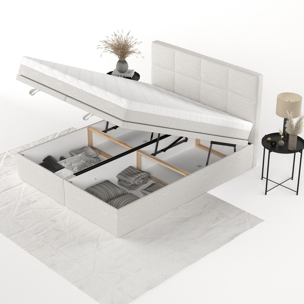 BOXBETT Tessa 160/200 cm Hellbeige im Riva Stoff - Sandfarben/Schwarz, Holz/Holzwerkstoff (160/200cm) - AltaBeds