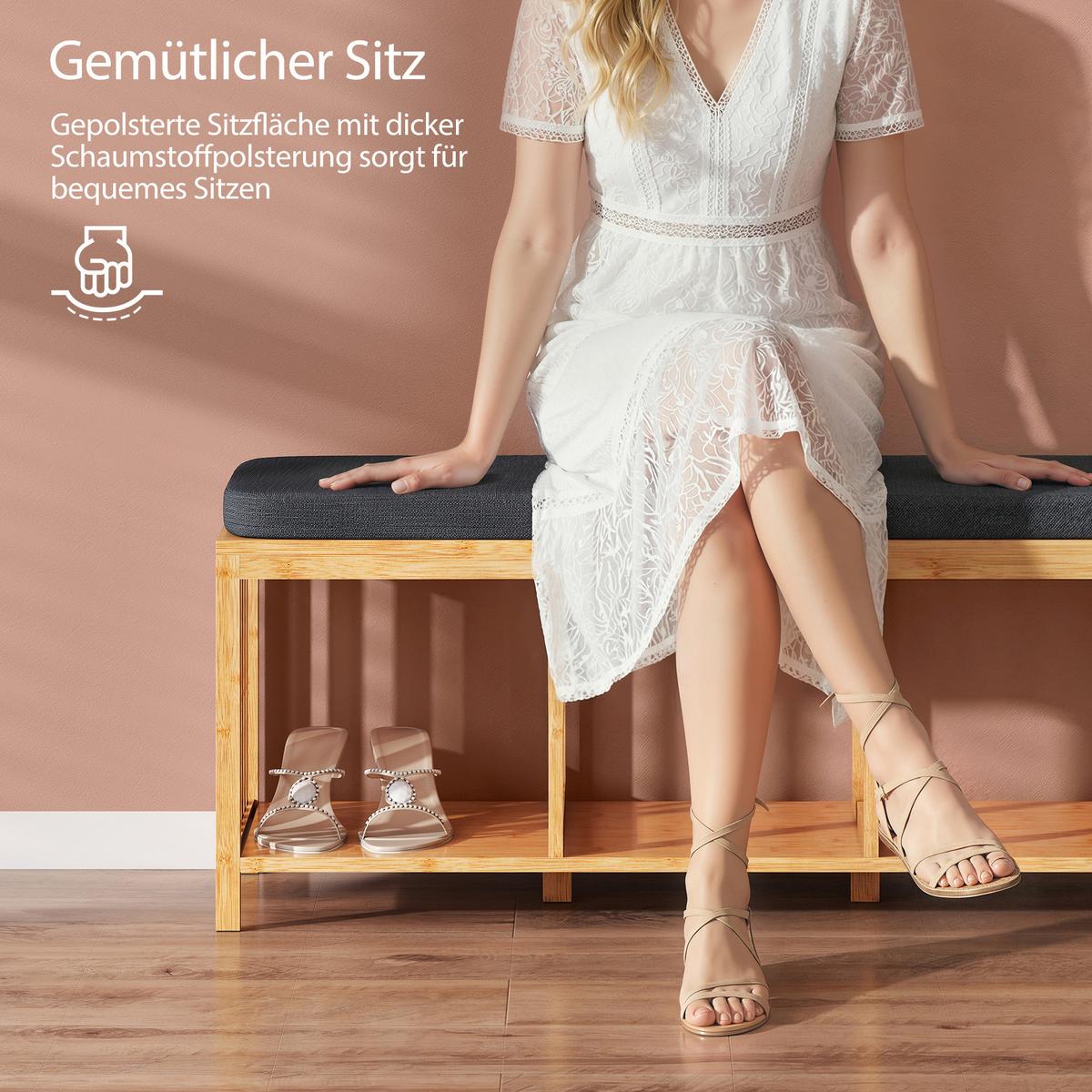 SCHUHBANK Bambus Polyester Naturholz - Naturfarben, Holz (102/45/33cm) - HOMCOM