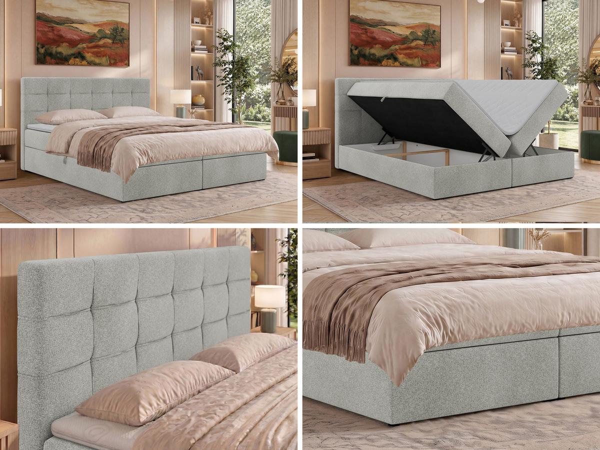 BOXBETT SOLVEN 200/200 - Hellgrau Stukture - Topper Visco - H3 - Hellgrau/Schwarz, Kunststoff/Textil (200/200cm) - MKS