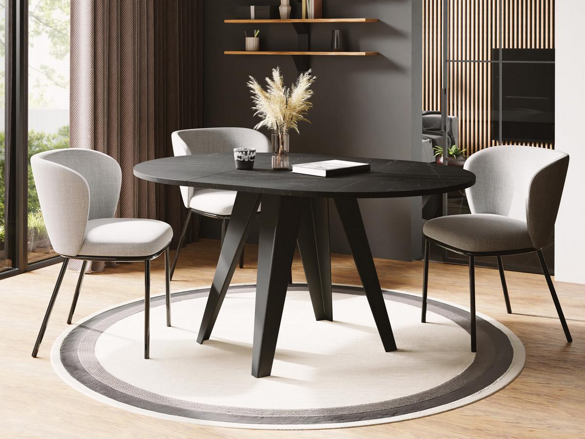 ESSTISCH Glory runder ausziehbarer, Marmor Schwarz 100-140/100/76 cm - Anthrazit/Schwarz, Holzwerkstoff/Metall (100/140/76cm) - WFL GROUP