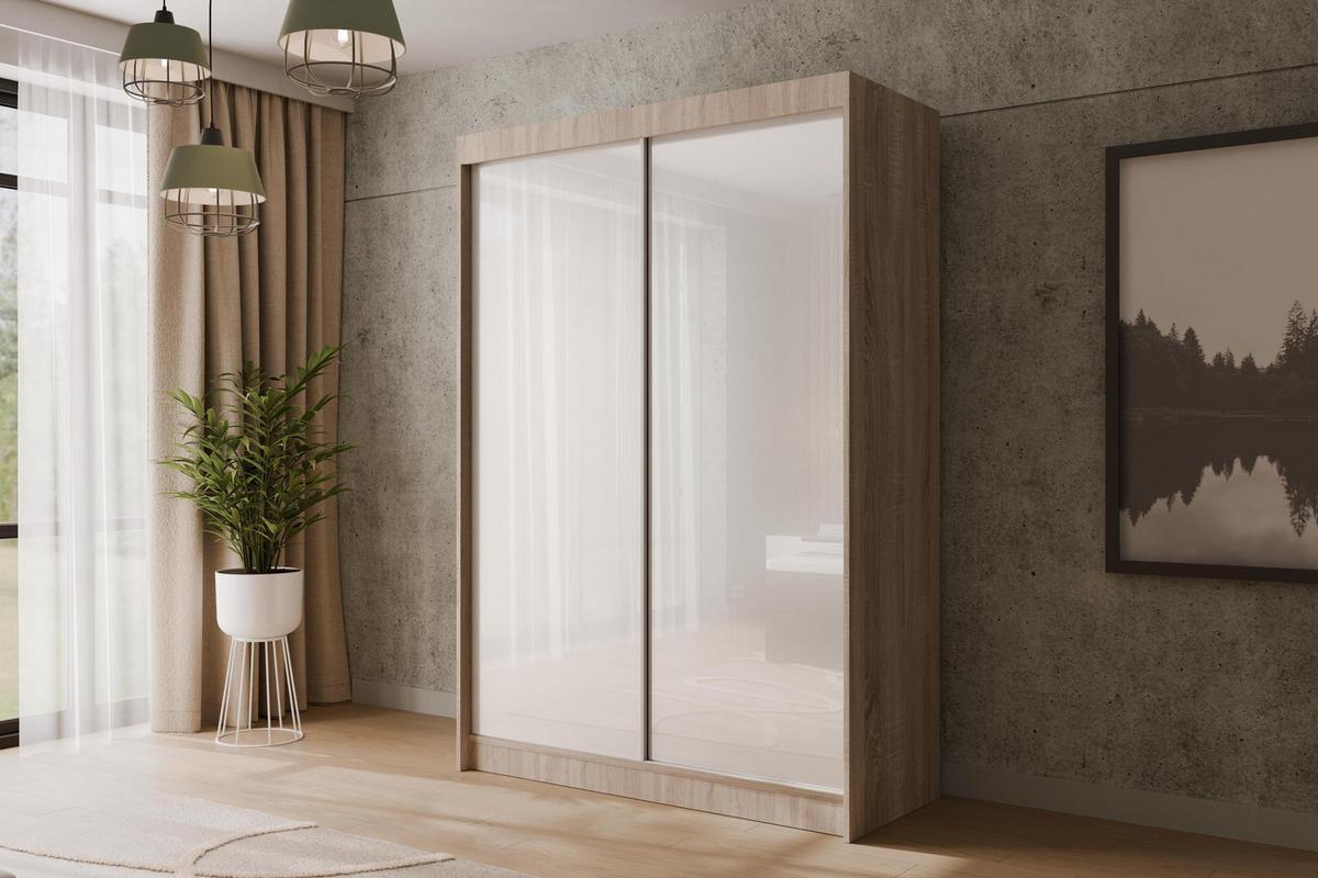 KLEIDERSCHRANK PEKA - 150 cm - Sonoma Eiche|Weiß - Weiß/Sonoma Eiche, Holzwerkstoff (150/215/61cm) - ALTDECOR