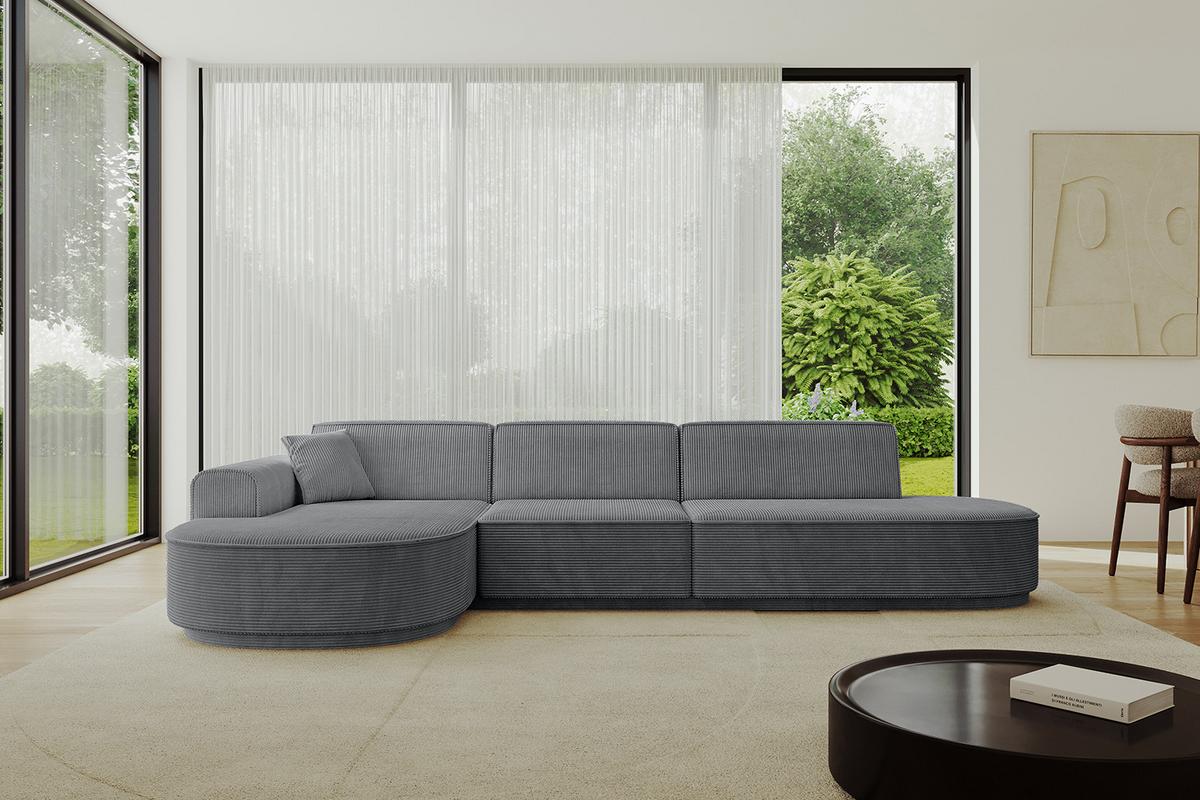 ECKSOFA Ottomane Links MARI-L2-v3 - 328x171x83 cm Dunkelgrau Cord - Dunkelgrau/Schwarz, Holzwerkstoff/Kunststoff (328/171cm) - ALTDECOR