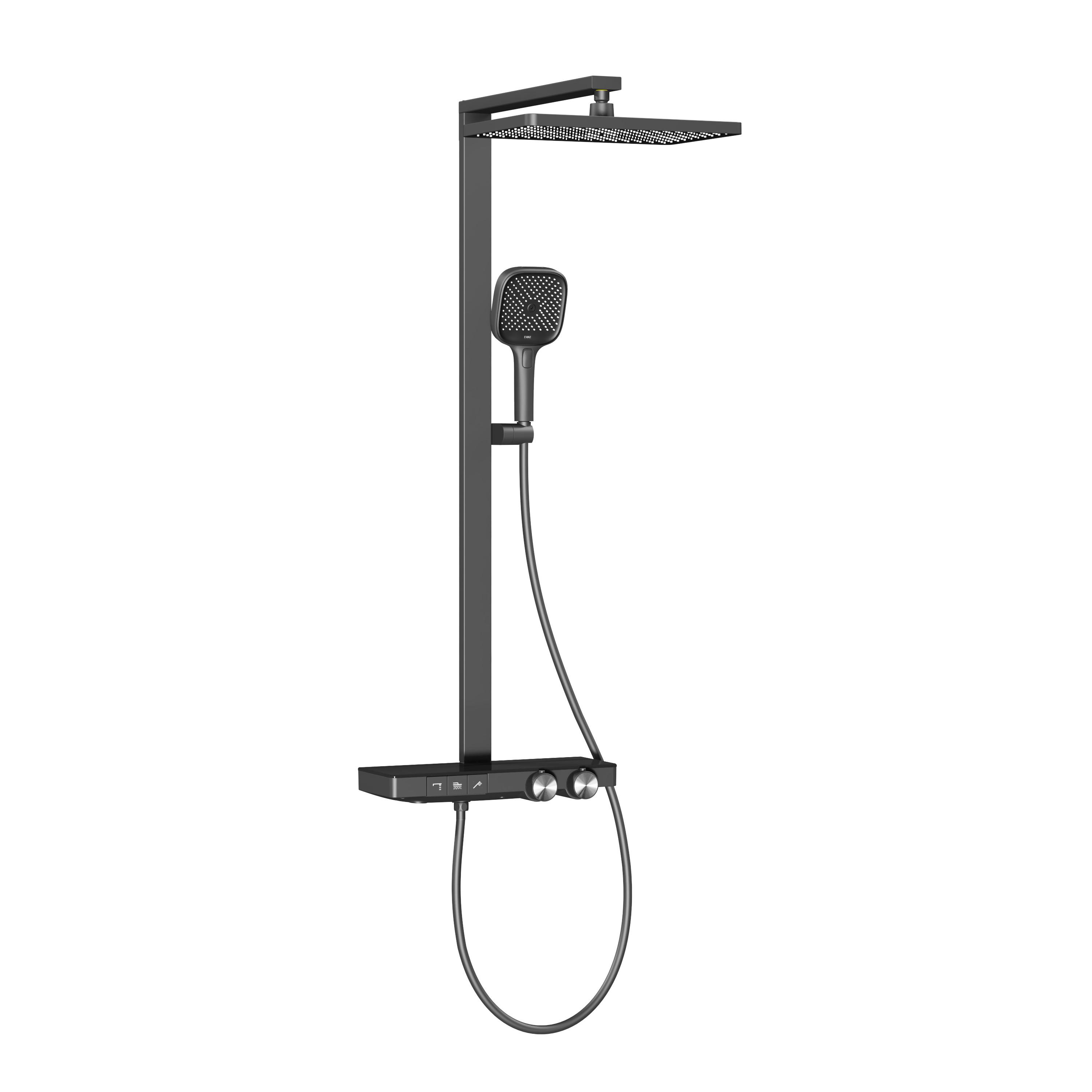 ÜBERKOPFBRAUSESET mit Thermostat Einstellbarer Durchfluss 4-Strahl 105/40,2/57,3 cm - Anthrazit, Metall (40.2/105/57.3cm) - EMKE