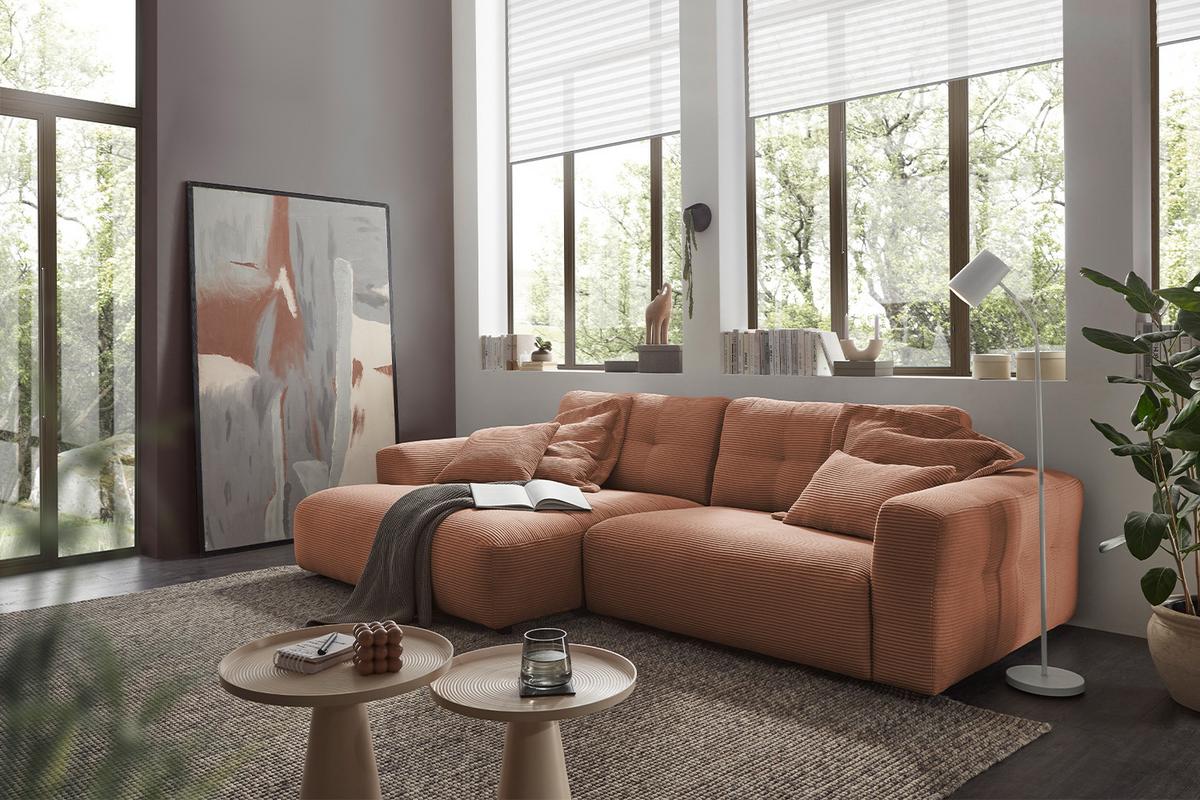 ECKSOFA MIKA Braun Cord - Schwarz/Braun, Kunststoff/Textil (276/167cm) - KAWOLA