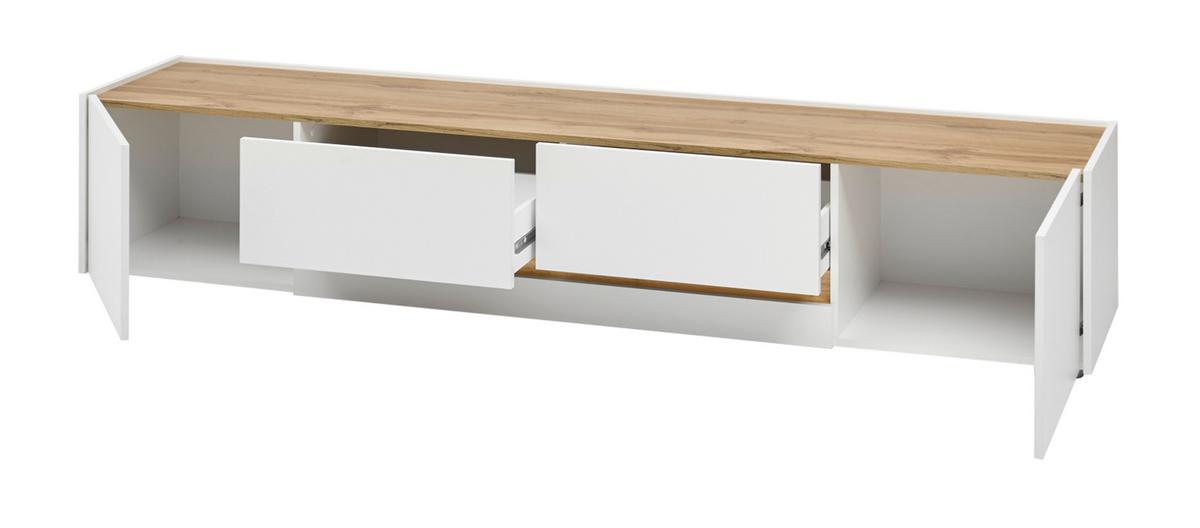 TV-LOWBOARD weiß, Eiche Wotan 223 cm, großer TV Unterschrank mit viel Stauraum - Eiche Wotan/Schwarz, Holz/Holzwerkstoff (223/40/45cm) - Furn.Design