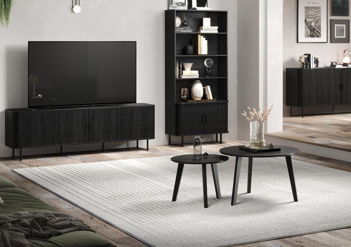 COUCHTISCH 2er Set Esche schwarz, 2x Beistelltisch rund - Schwarz, Holzwerkstoff (50/50/39cm) - Top.Furn