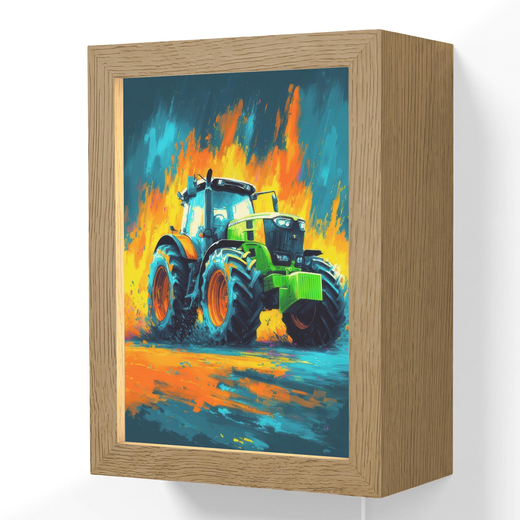 WANDLEUCHTE Abstrakt - Traktor - Grün 15x20 cm - Dunkelblau, Holzwerkstoff (15/20/8cm) - OnlyWow
