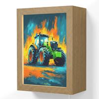 WANDLEUCHTE Abstrakt - Traktor - Grün 15x20 cm - Dunkelblau, Holzwerkstoff (15/20/8cm) - OnlyWow