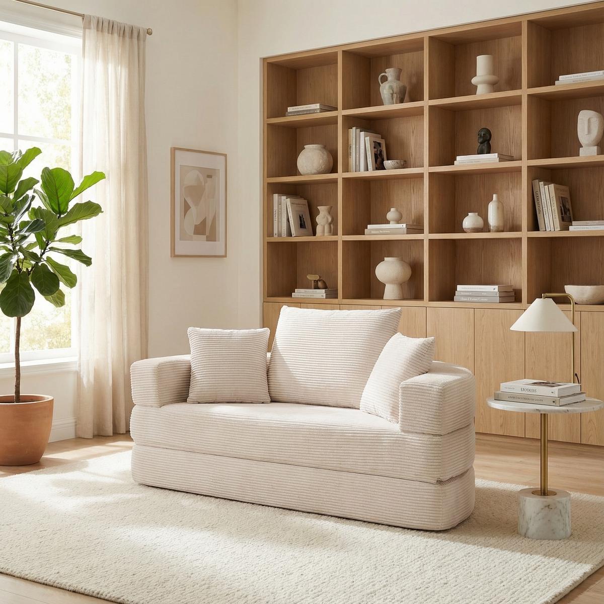 SOFABETT Klappbares Gästebett & Modulares Sofa aus weichem Cord-Stoff - Beige, Textil (173/40/176cm) - Urban Meuble