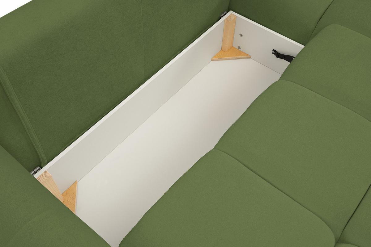 ECKSOFA MODA S Grün Geflochtener Stoff mit Schlaffunktion - Grün, Holz (257/177cm) - MASSENO