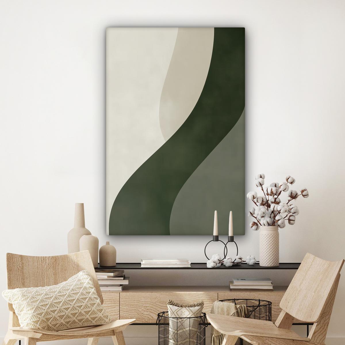 LEINWANDBILD Japandi - Grün - Abstrakt - Modern Deko XXL 80x120 cm - Salbeigrün, Textil (80/120cm) - MuchoWow
