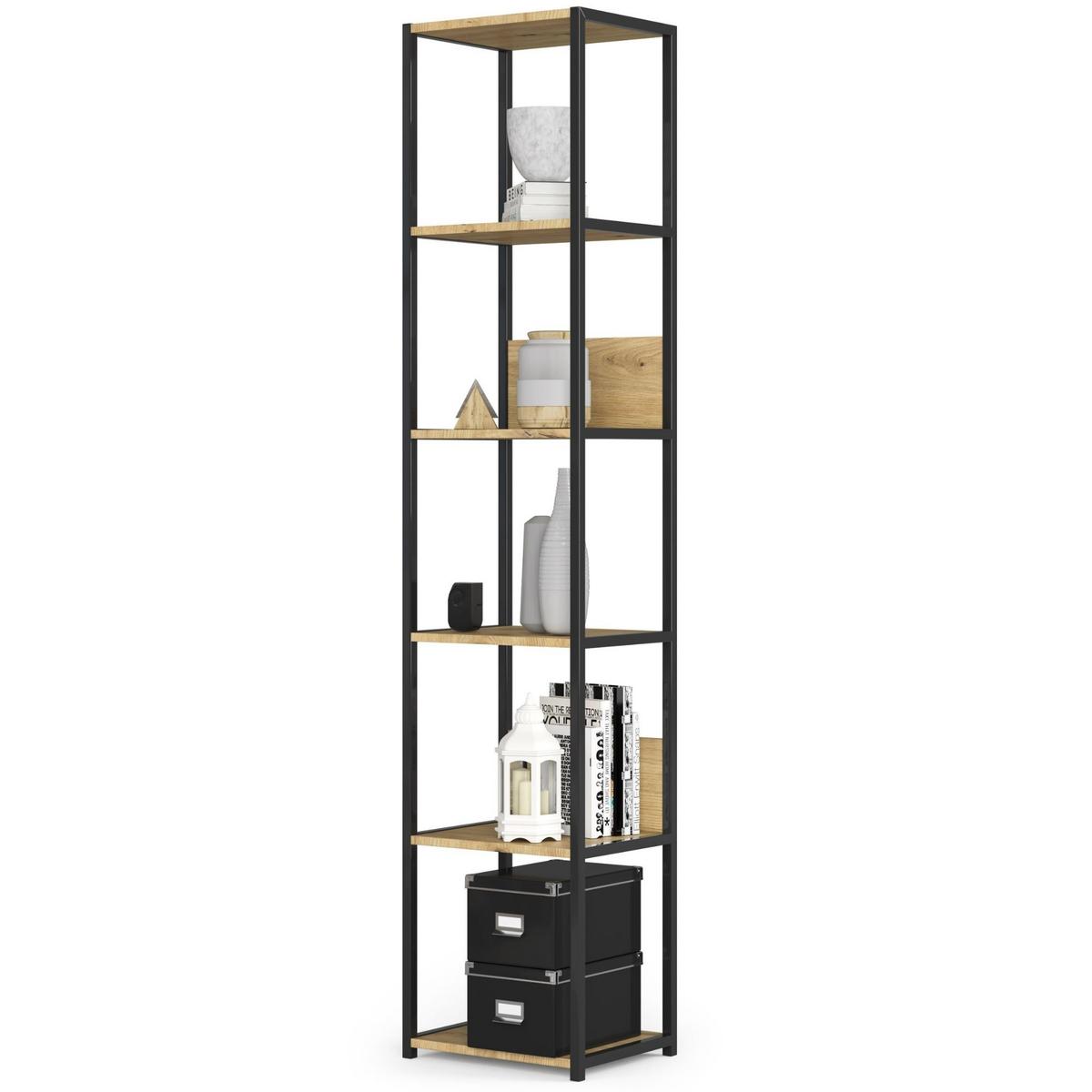 STANDREGAL Schwarz, Eiche Artisan 192/40/32 - Schwarz/Eiche Artisan, Holzwerkstoff (40/192/32cm) - RAUMHIRSCH FURNITURE
