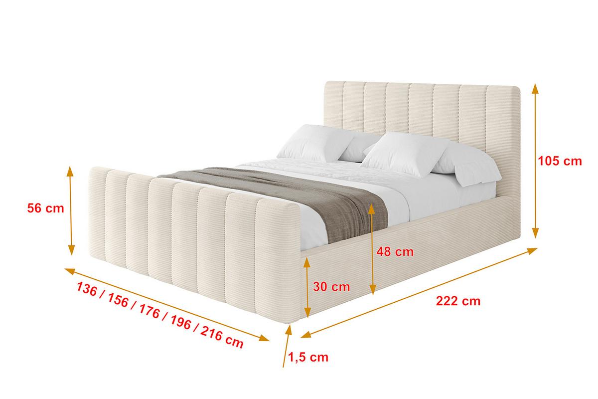 POLSTERBETT mit Bettkasten, Fußteil und Lattenrost, Boxbett mit Matratze H3/H4 - STERA-Z 160x200 Beige - Sandfarben, Holzwerkstoff/Textil (160/200cm) - ALTDECOR
