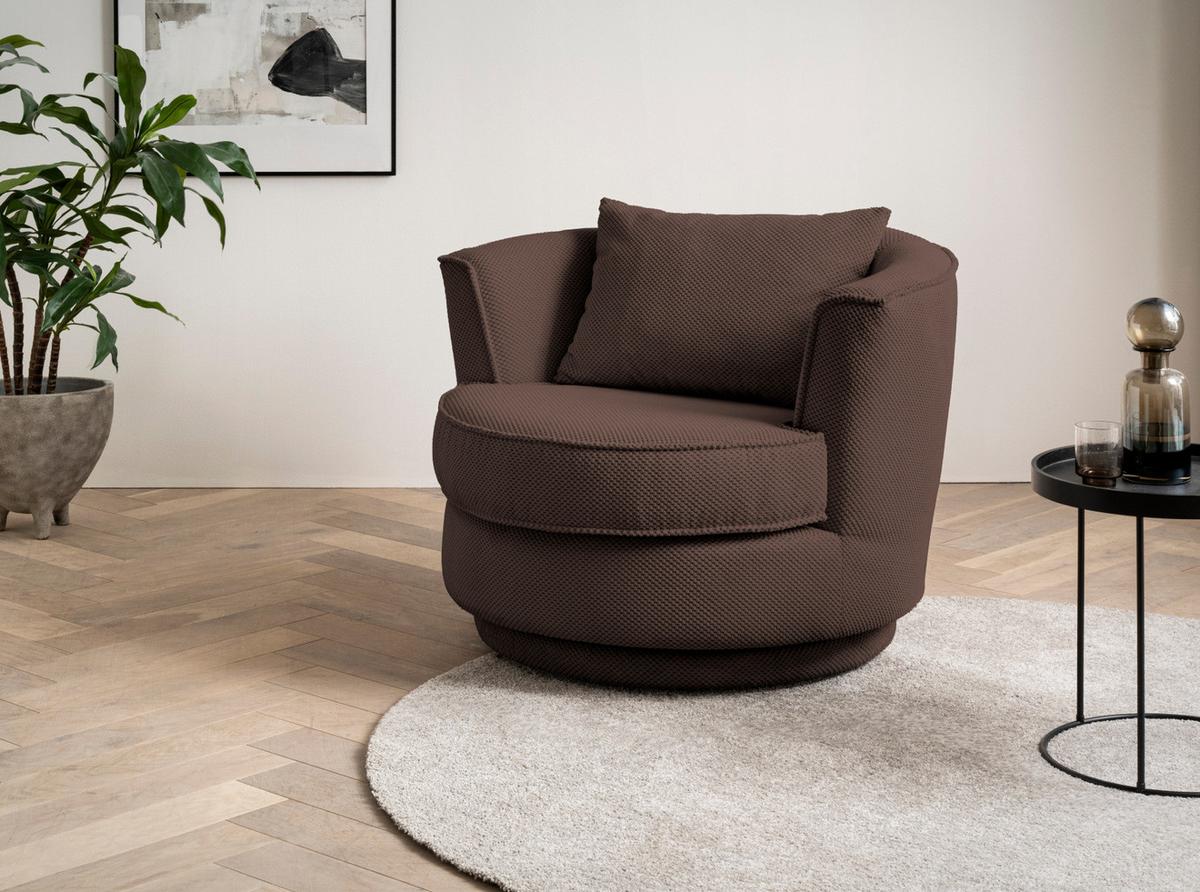 DREHSESSEL braun Web-Velours, Sessel 360° drehbar inklusive Kissen - Braun, Kunststoff/Textil (95/77/95cm)