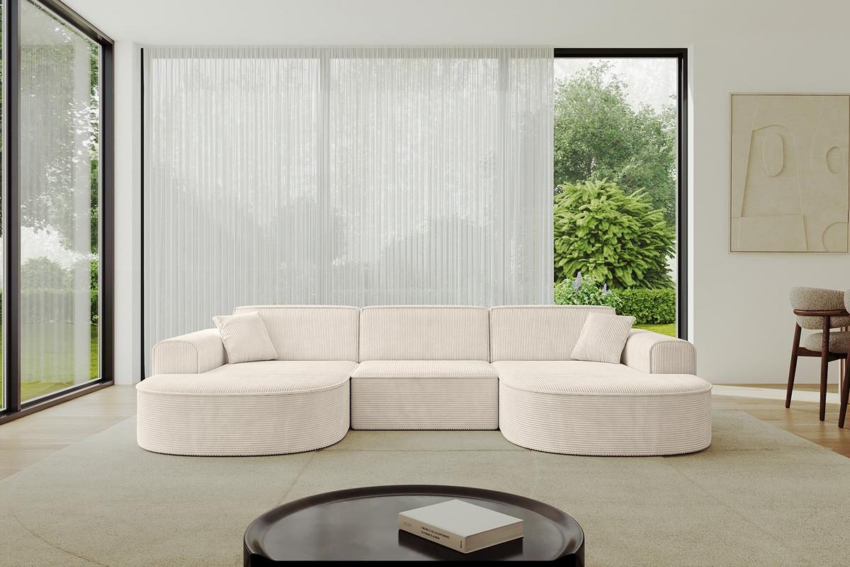 WOHNLANDSCHAFT MARI-U1 - 303x171x79 cm Beige Cord - Beige/Schwarz, Holzwerkstoff/Kunststoff (303/79/171cm) - ALTDECOR