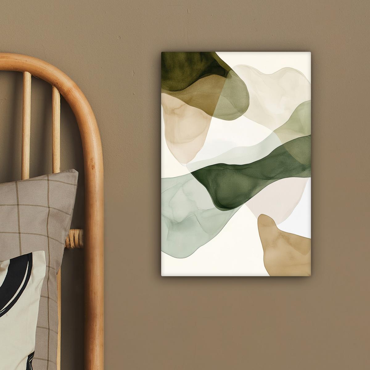 LEINWANDBILD Japandi - Abstrakt - Grün Deko Wohnzimmer 20x30 cm - Salbeigrün, Textil (20/30cm) - MuchoWow