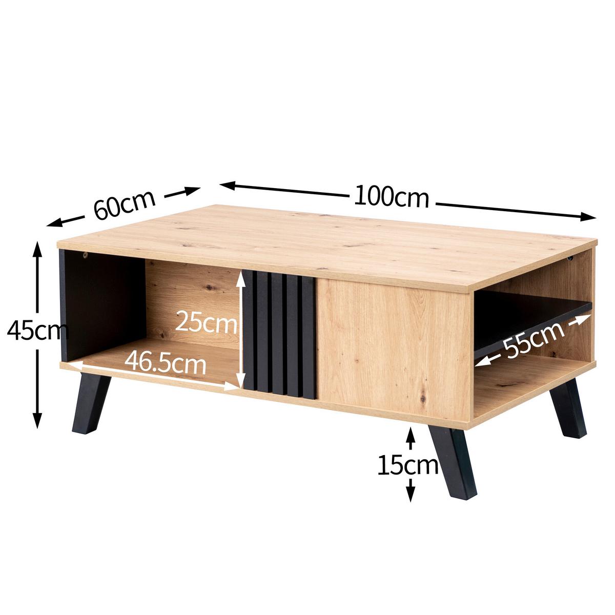 COUCHTISCH Holz- und Schwarzeffekt 100/60/43 cm - Weiß, Holzwerkstoff (100/60/43cm) - Urban Meuble