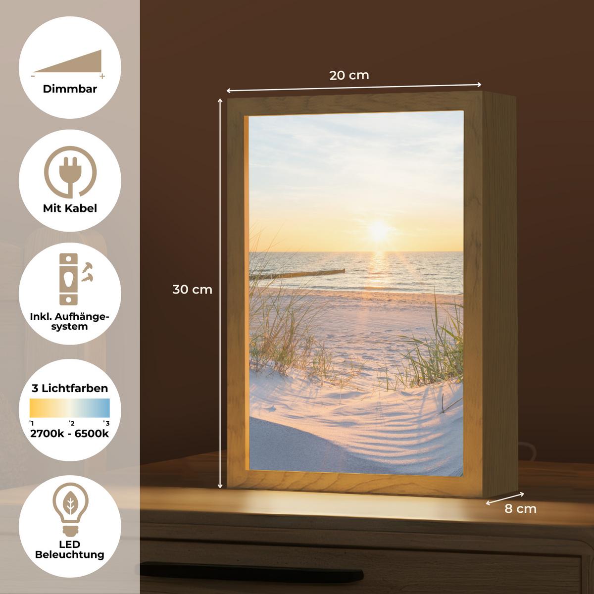 TISCHLEUCHTE Strand - Sonne - Düne - Gras - Sand - Horizont 20x30 cm - Cognac, Holzwerkstoff (8/20/30cm) - OnlyWow
