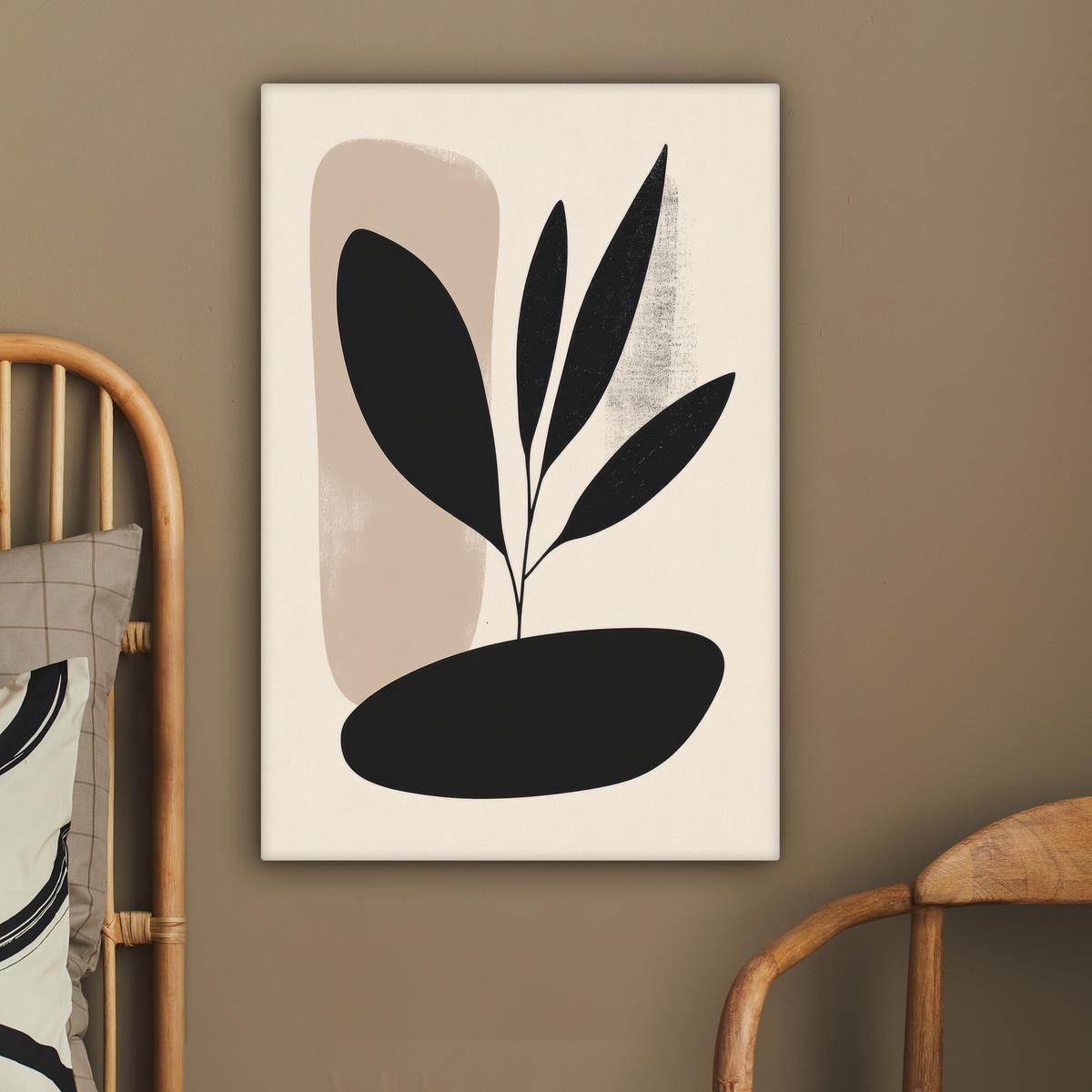 LEINWANDBILD Pflanze - Beige - Japanisch Wanddeko 40x60 cm - Schwarz, Textil (40/60cm) - MuchoWow