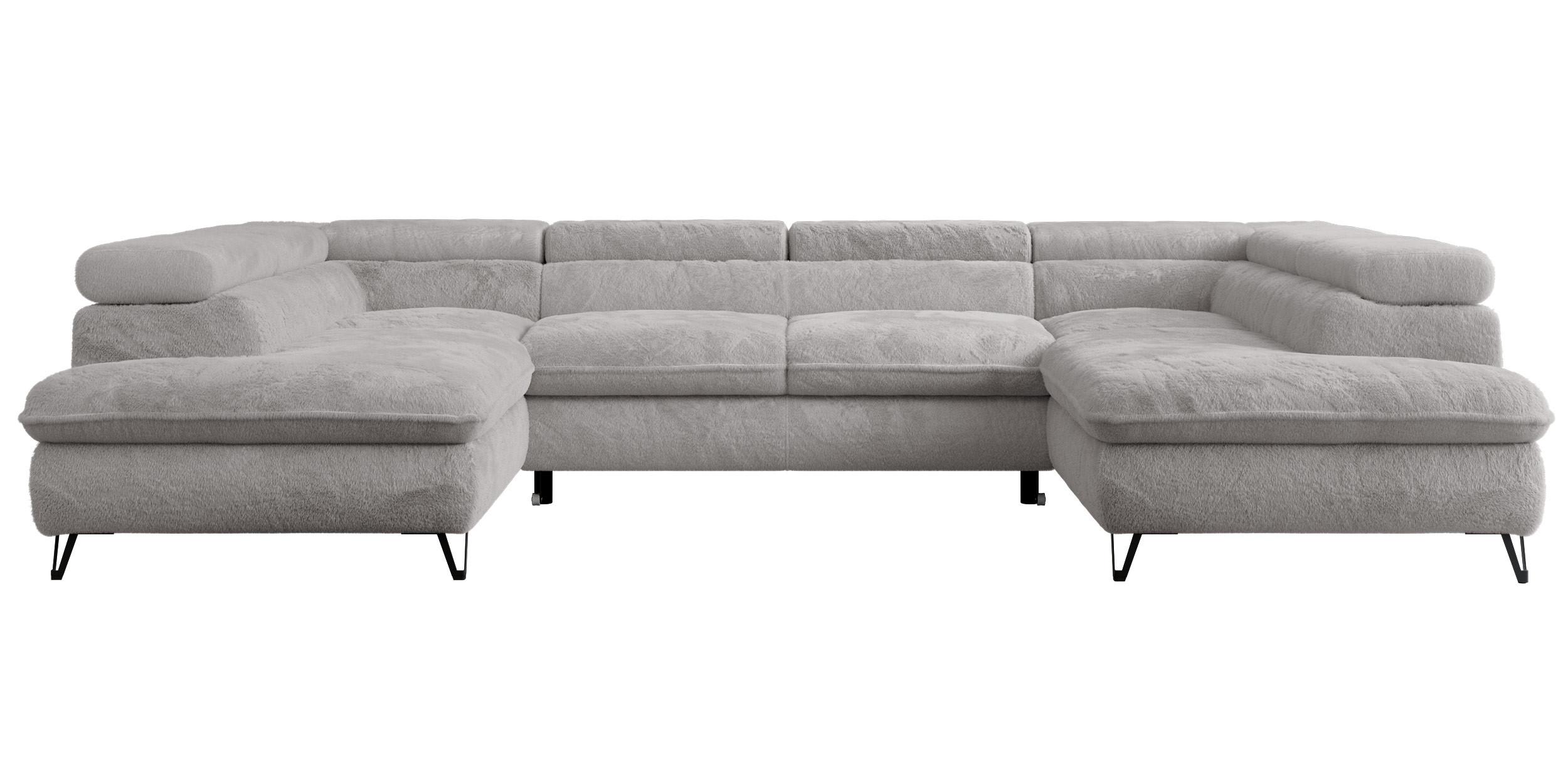 WOHNLANDSCHAFT PEDRO U Plüsch Hellgrau - Hellgrau/Schwarz, Textil/Metall (346/76/208cm) - MKS