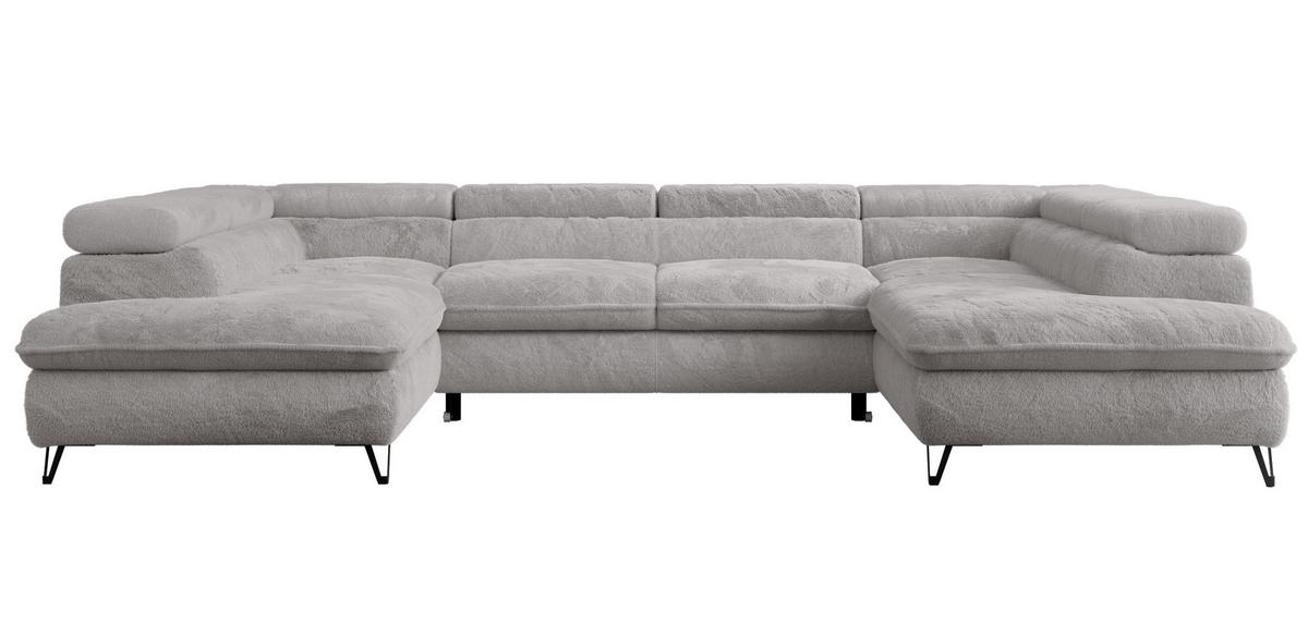 WOHNLANDSCHAFT PETER U Plüsch Hellgrau - Hellgrau/Schwarz, Textil/Metall (346/76/208cm) - MKS