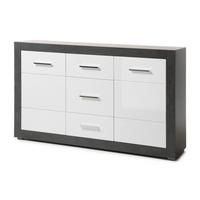 SIDEBOARD weiß Hochglanz, grau Stone 164 cm, Kommode mit viel Stauraum - Chromfarben/Weiß Hochglanz, Holzwerkstoff/Kunststoff (164/97/42cm) - Furn.Design