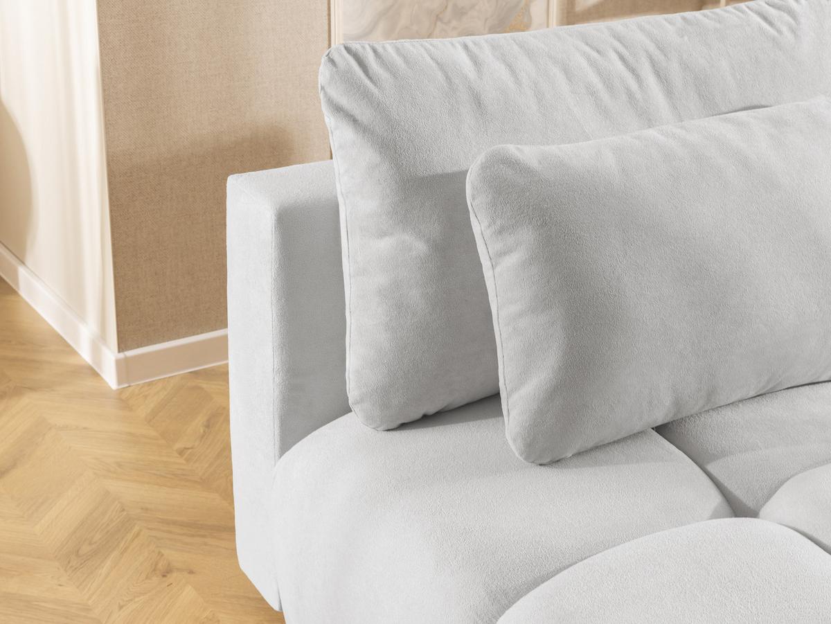 SCHLAFSOFA Belluno aus hochwertigem Hellgrau Plüschstoff mit Bettkasten und tiefen Steppungen in Bubble-Optik - Hellgrau/Schwarz, Holz/Kunststoff (205/87/105cm) - S-Style