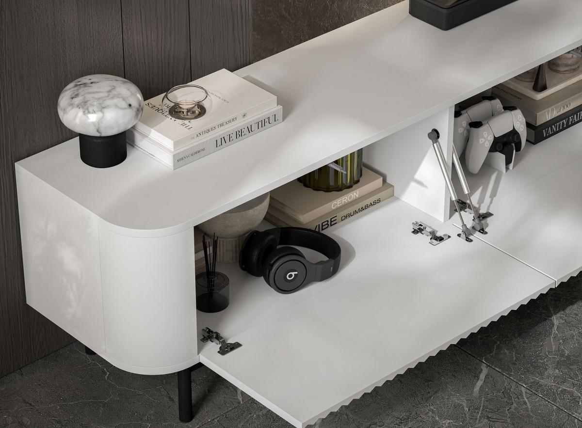 TV-LOWBOARD 2er-Set Aurora Weiß matt 280 cm mit Metallrahmen - Schwarz/Weiß, Holzwerkstoff/Metall (280/44/35cm) - Meble Lindner