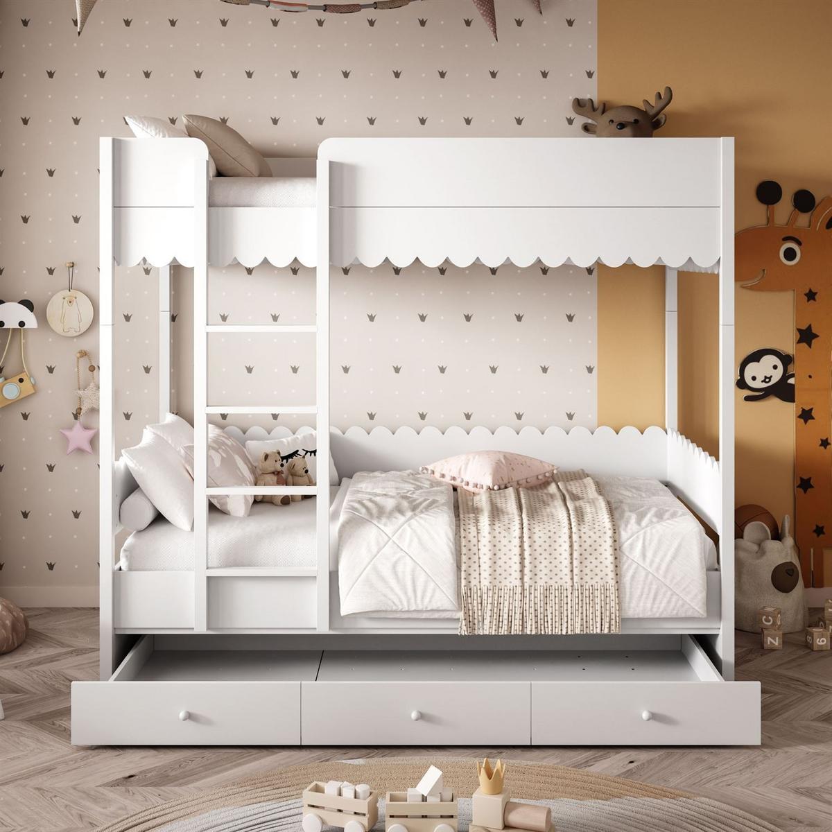 KINDERBETT BABUSHKA – Etagenbett 90x200 cm, ohne Matratze, Weiß - Weiß, Holzwerkstoff - Lookway