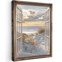 LEINWANDBILD Ausblick - Strand - Dünen - Meer - Natur Wandbild Wohnzimmer 60x80 cm - Sandfarben, Textil (60/80cm) - MuchoWow
