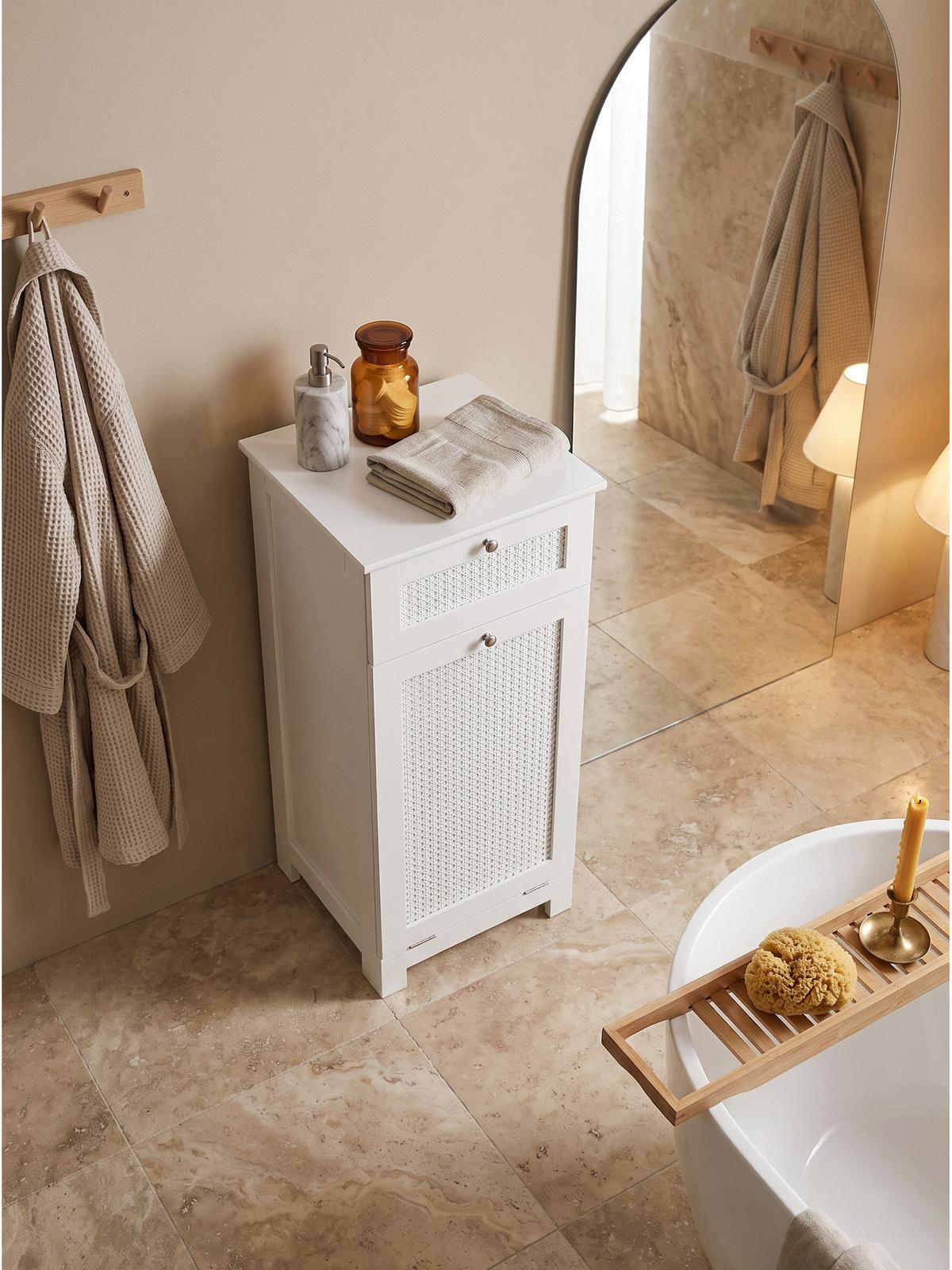 WÄSCHESCHRANK ADOUR, MDF, Weiß, 38 x 40 x 90 cm - Weiß, Holzwerkstoff/Metall (38/90/40cm) - KADIMA DESIGN