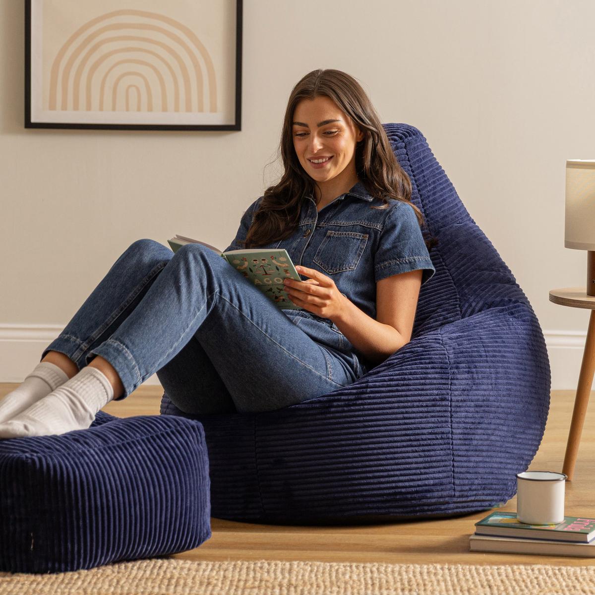 SITZSACK Dalton mit Hocker - Dunkelblau, Textil (82/76/82cm) - icon