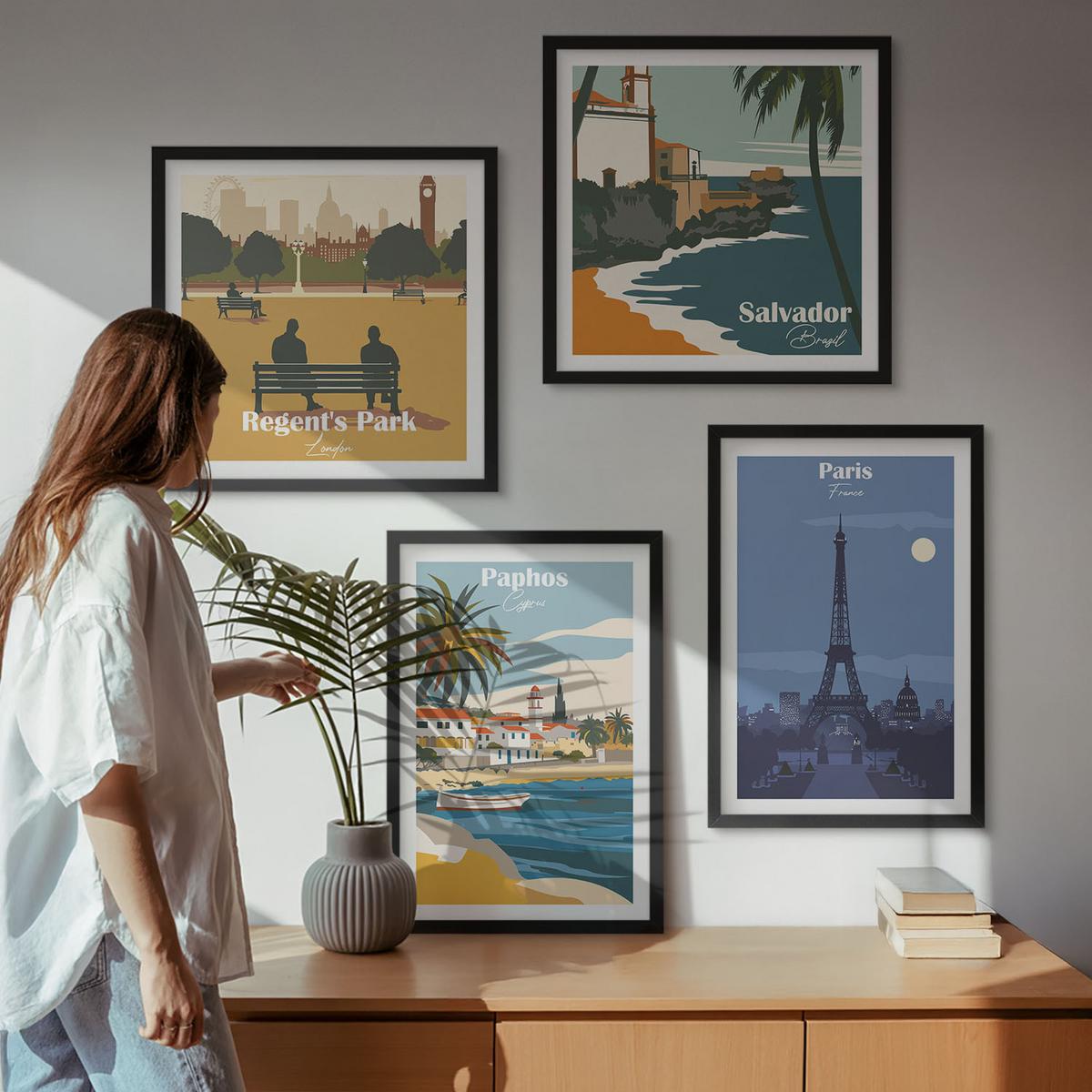 BILDER SET 4er Set - 50x50 cm & 40x60 cm Schwarzer Rahmen - Architektur der Küstenstädte - Schwarz, Kunststoff (50/50cm) - TULUP