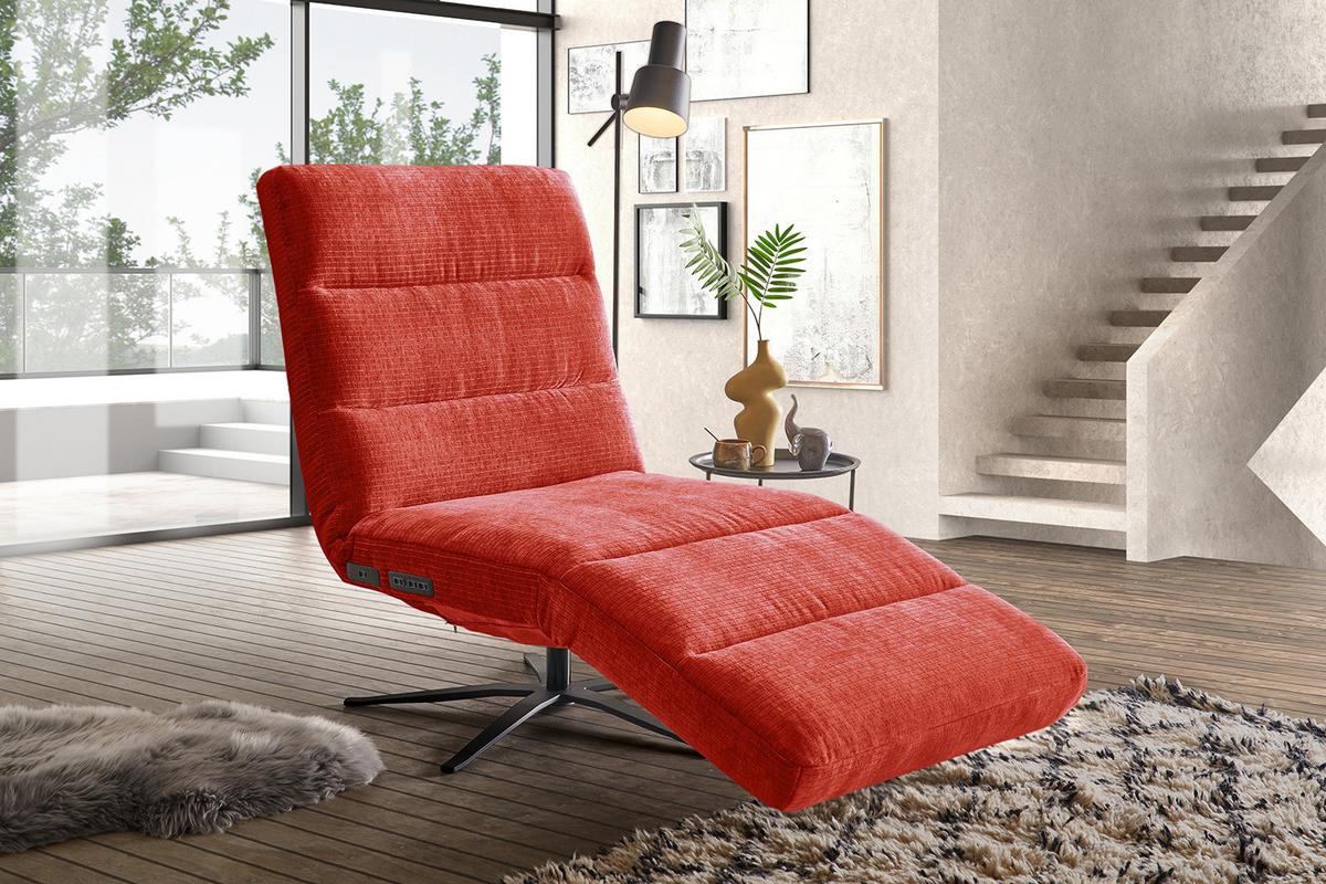 RELAXLIEGE ALINA Rot Cord Relaxfunktion, Drehbar (360°) - Rot/Schwarz, Textil/Metall (82/115/156cm) - KAWOLA