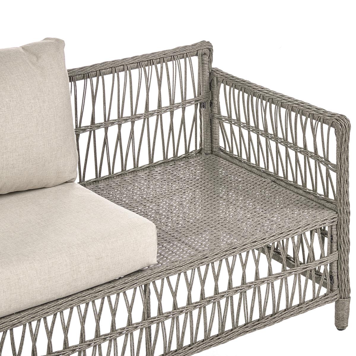 GARTENSOFA mit Ottomane 3-Sitzer Polyrattan Grau Ofena - Grau, Kunststoff (186/83/66cm) - Beliani