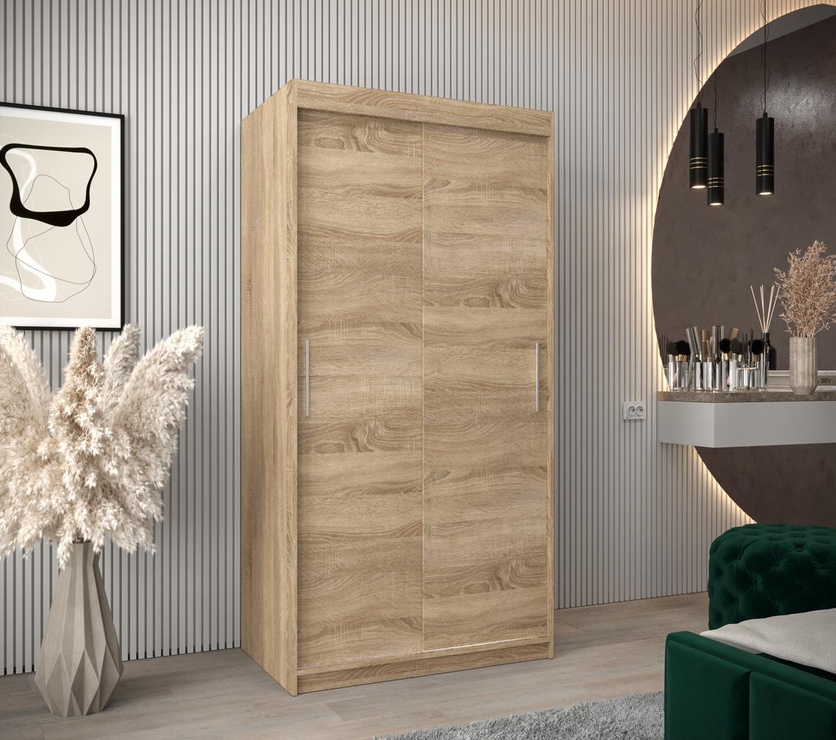 SCHIEBETÜRENSCHRANK TOKYO 200/100/62 2-türig - Silberfarben/Sonoma Eiche, Holz/Kunststoff (100/200/62cm) - MÖBEL KRYSPOL