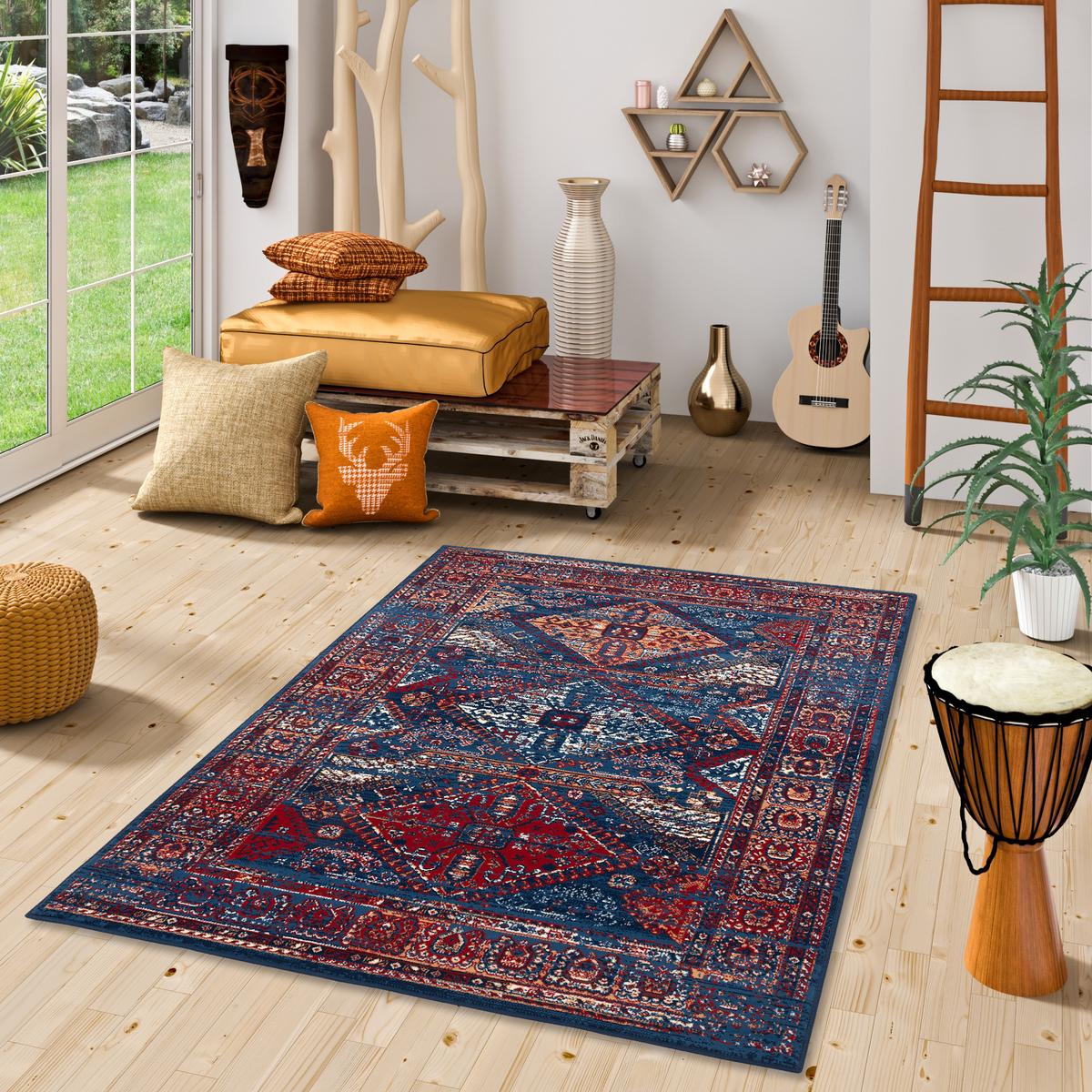 DESIGNER TEPPICH POP-VINTAGE ORIENT BORDÜRE - Blau, Textil (120/170cm) - Pergamon