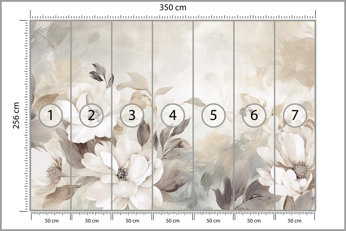 FOTOTAPETE für Schlafzimmer Abstrakte Creme Blumen Aquarell 350x256 - Beige/Braun, Papier (350/256cm) - Muralo