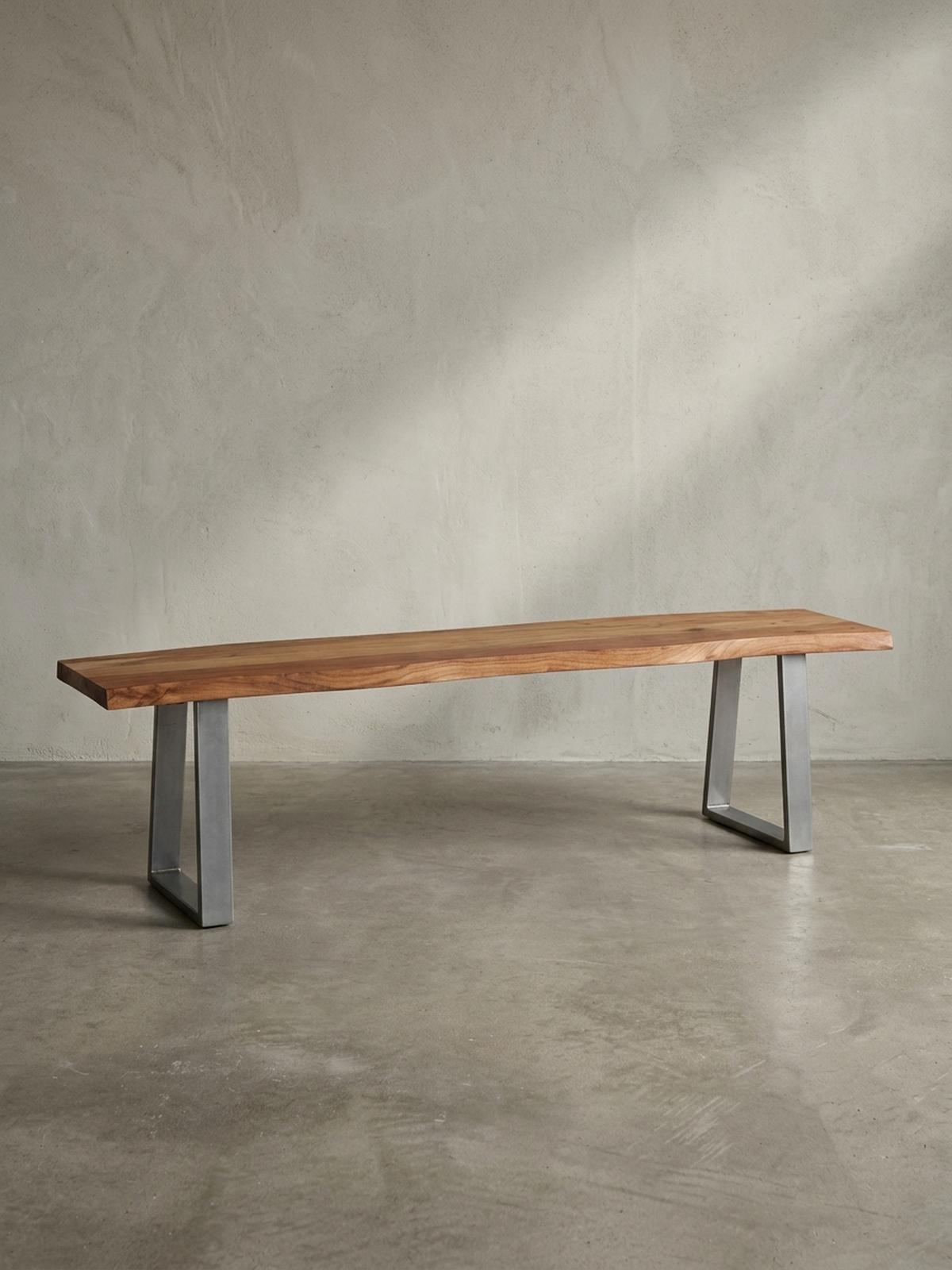ESSZIMMERBANK Massivholz Metall Baumkante Chromgestell, Akazie 160x40x46 cm - Silberfarben/Braun, Holz/Metall (160/46/40cm) - KADIMA DESIGN
