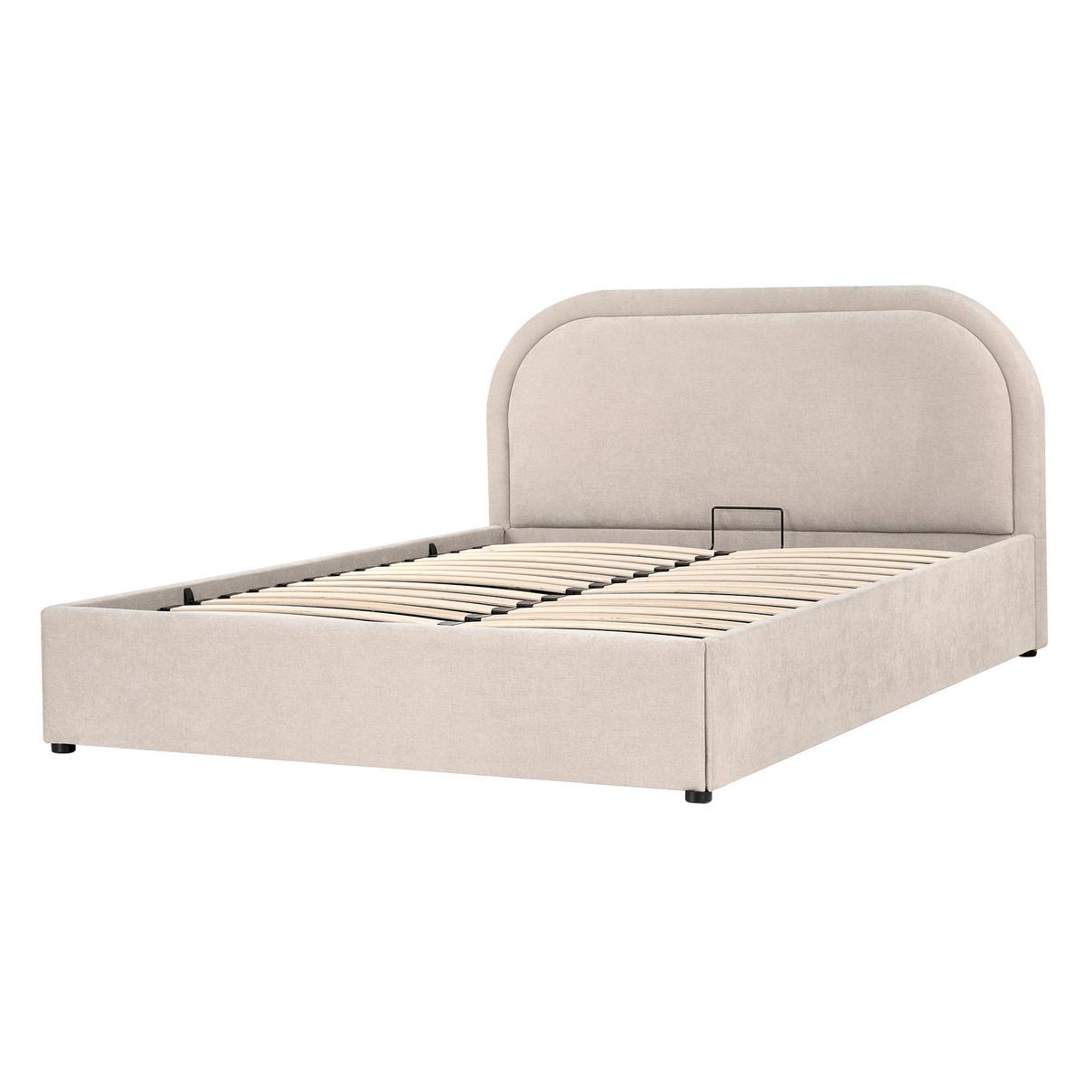BETT mit Stauraum 140/200 Chenillegewebe Hellbeige Quillien - Beige, Textil (140/200cm) - Beliani