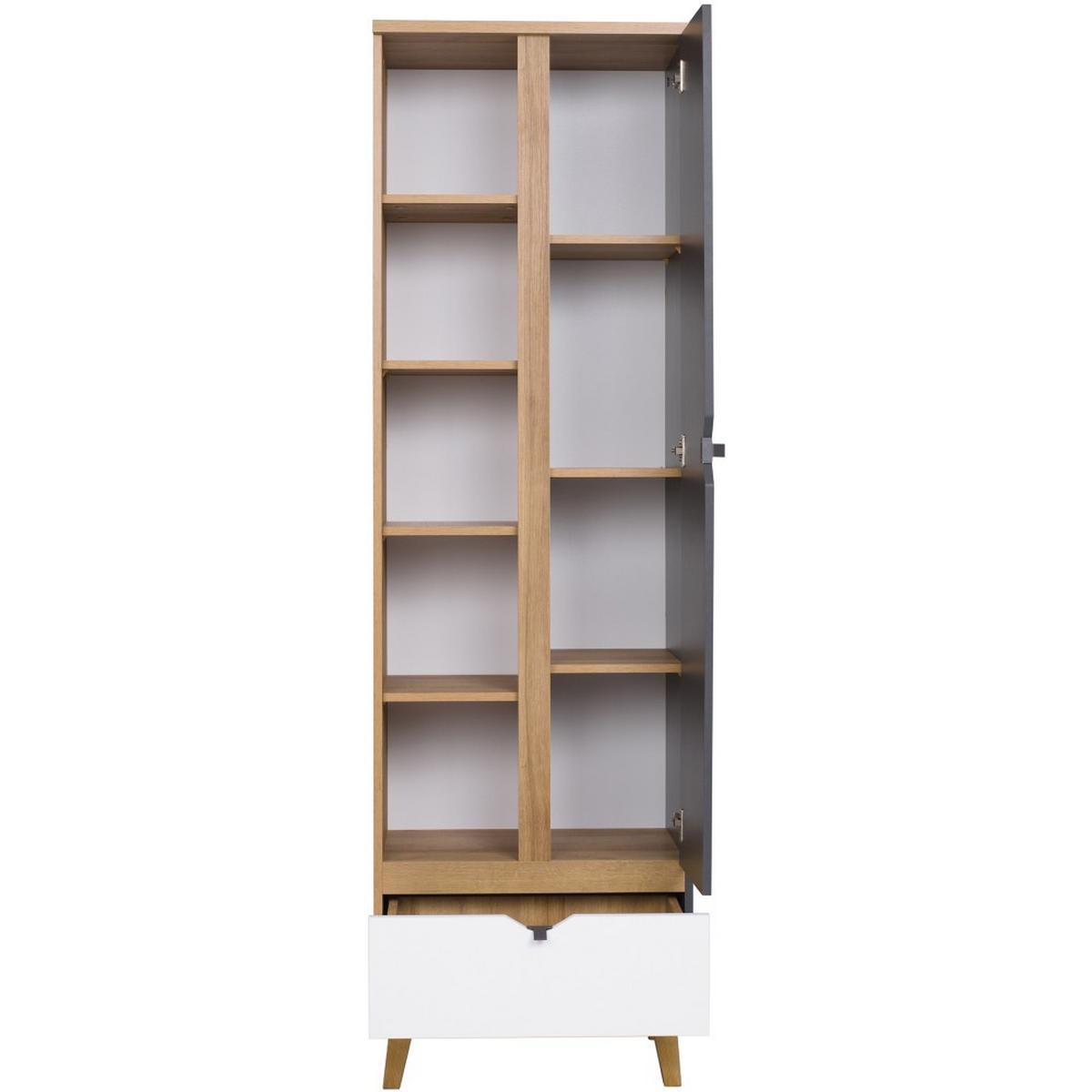 BÜCHERREGAL Moreno mit 1 Tür und 1 Schublade, Eiche gold/mattweiß/graphit - Eichefarben/Graphitfarben, Holzwerkstoff/Kunststoff (60/200/40cm) - Beautysofa