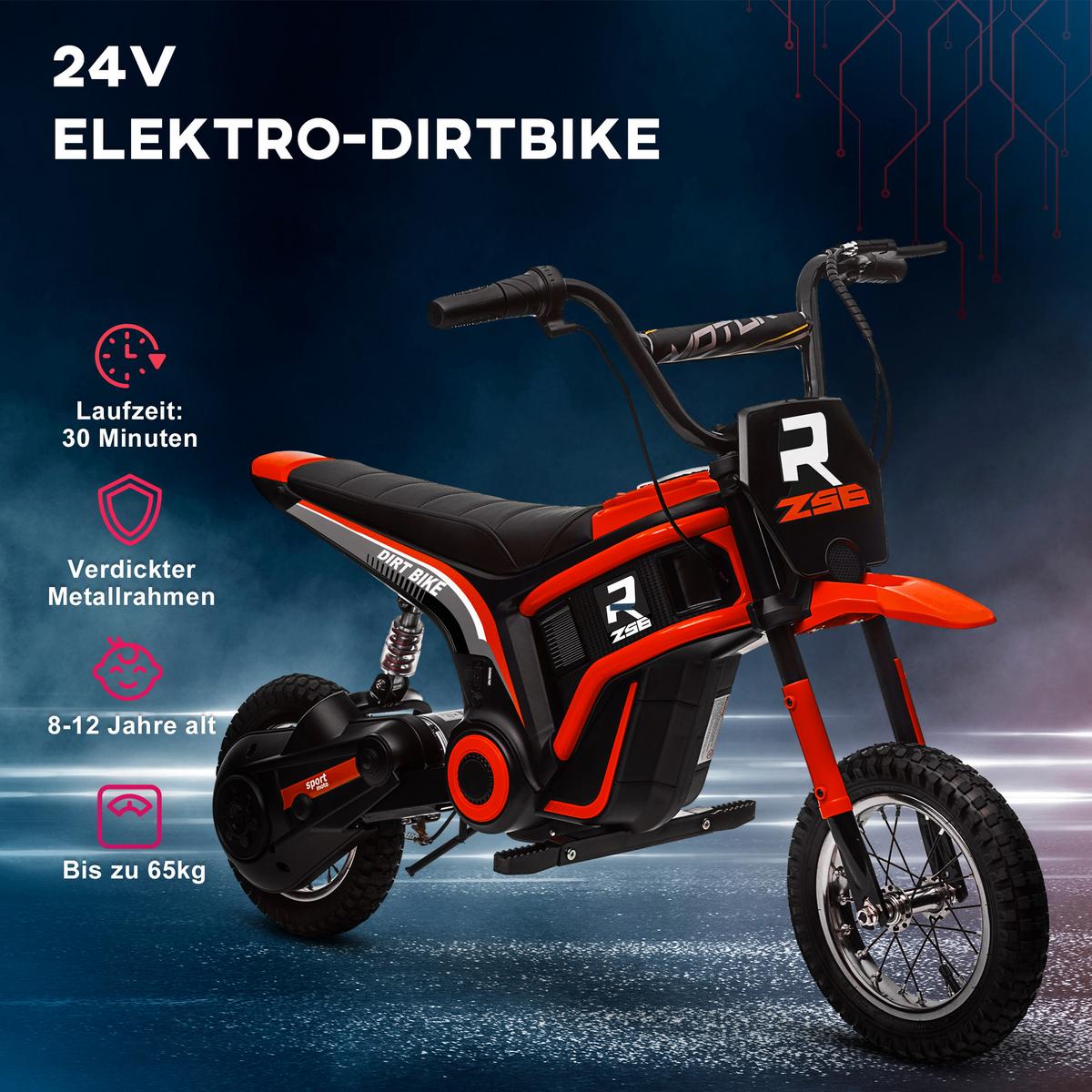 ELEKTRO Motorrad Kinder Elektromotorrad mit 24V 350W Motor, 8-16 KMH Rot - Rot, Kunststoff (119/64/76.5cm) - HOMCOM