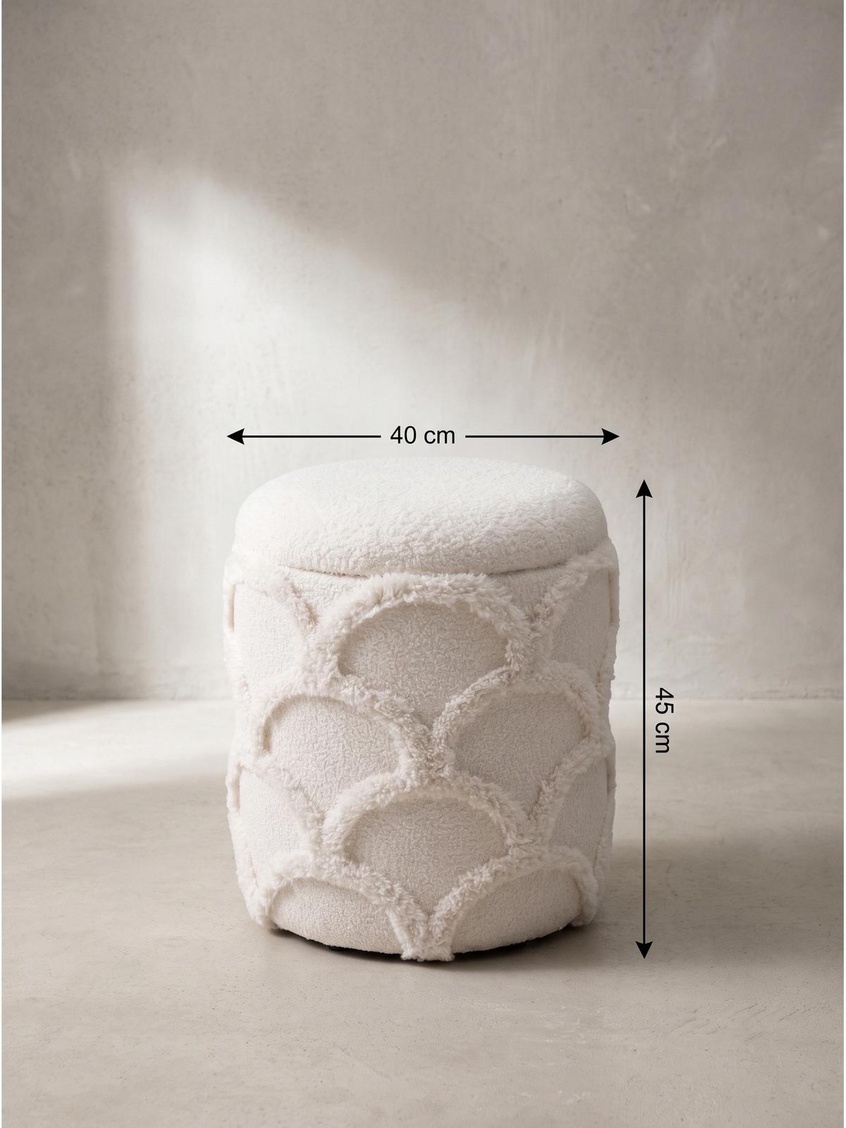 SITZHOCKER RHONE, Teddystoff, mit Wellenmuster, Creme, Ø 40 x 45 cm - Beige/Creme, Textil (40/45/40cm) - KADIMA DESIGN