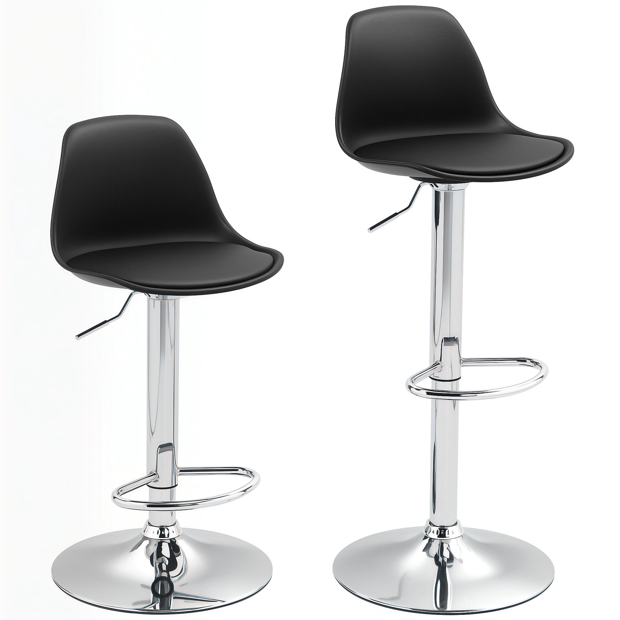 BARHOCKER 2er Set, Gepolstert Barstuhl mit Stahlgestell, Lehne für Küche Schwarz - Schwarz, Leder (41/104/42cm) - HOMCOM